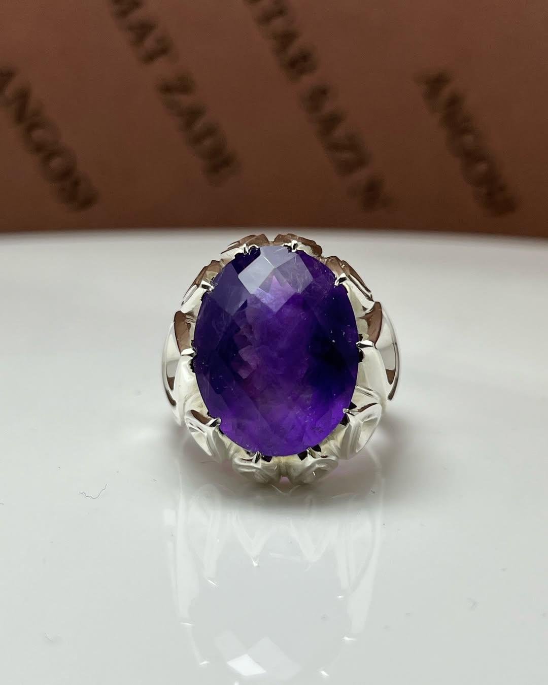 Handmade Amethyst Signet Ring: 925 Sterling Silver, Art Deco Style - Image 4