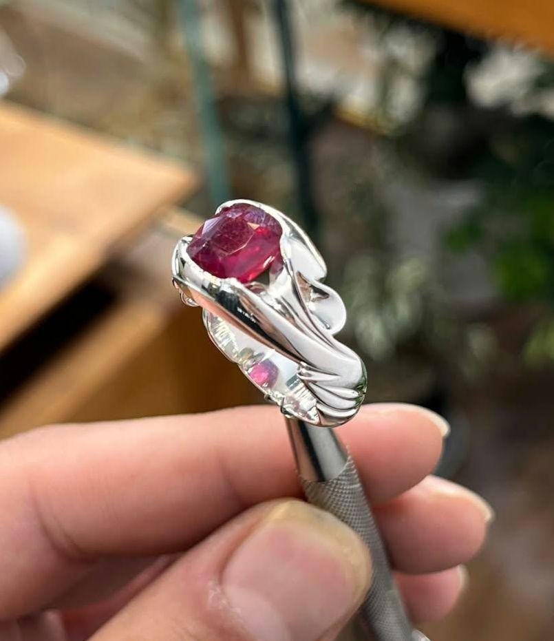 African Ruby Ring: Handmade 925 Sterling Silver Islamic Design