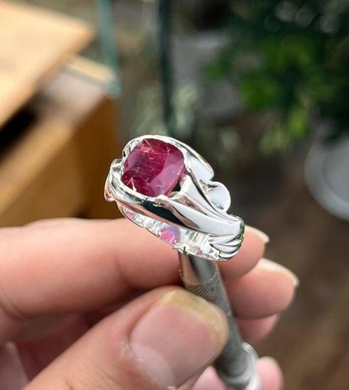 African Ruby Ring: Handmade 925 Sterling Silver Islamic Design - Image 2
