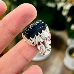 Handmade Black Agate Aqeeq Ring: Sterling Silver Islamic Jewelry