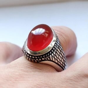 Red Agate Aqeeq Silver Ring: Handmade Islamic Men's Jewelry