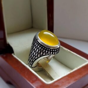 Yellow Aqeeq Agate Ring: Sterling Silver Islamic Healing Stone