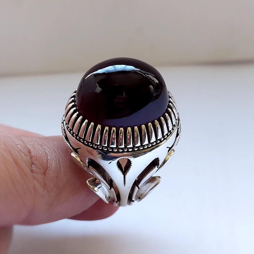 Black Agate Aqeeq Ring for Men: Sterling Silver Islamic Jewelry - Image 6