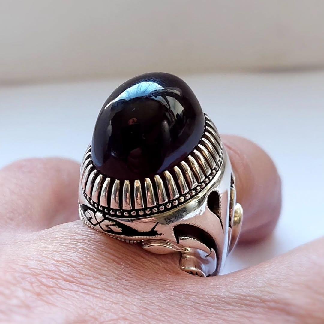 Black Agate Aqeeq Ring for Men: Sterling Silver Islamic Jewelry - Image 5