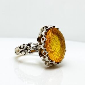 Citrine Signet Ring: Sterling Silver Statement Ring, Oval Cut Gemstone