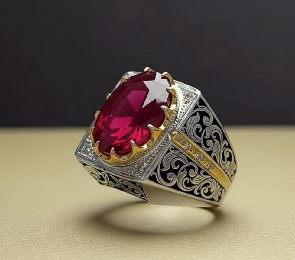 African Ruby Ring: 925 Sterling Silver, Handmade Gemstone Jewelry - Image 2