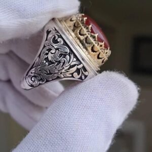 Engraved Sterling Silver Yemeni Aqeeq Ring: Islamic Signet, Ya Ali & Zahra