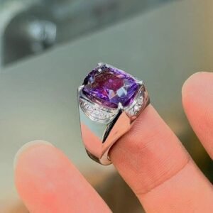 Handmade Amethyst Silver Statement Ring: Unisex Healing Crystal