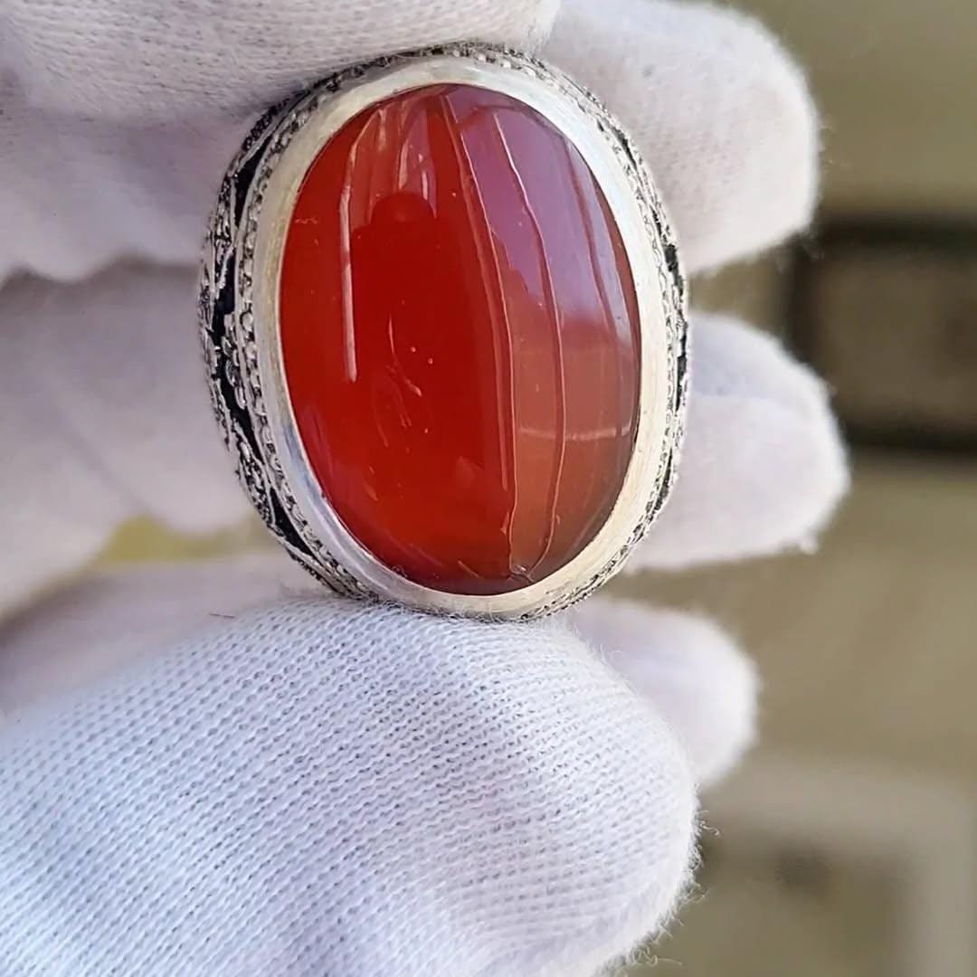 Ottoman Style Aqeeq Stone Ring: 925 Sterling Silver Handmade Men's Ring - Image 3