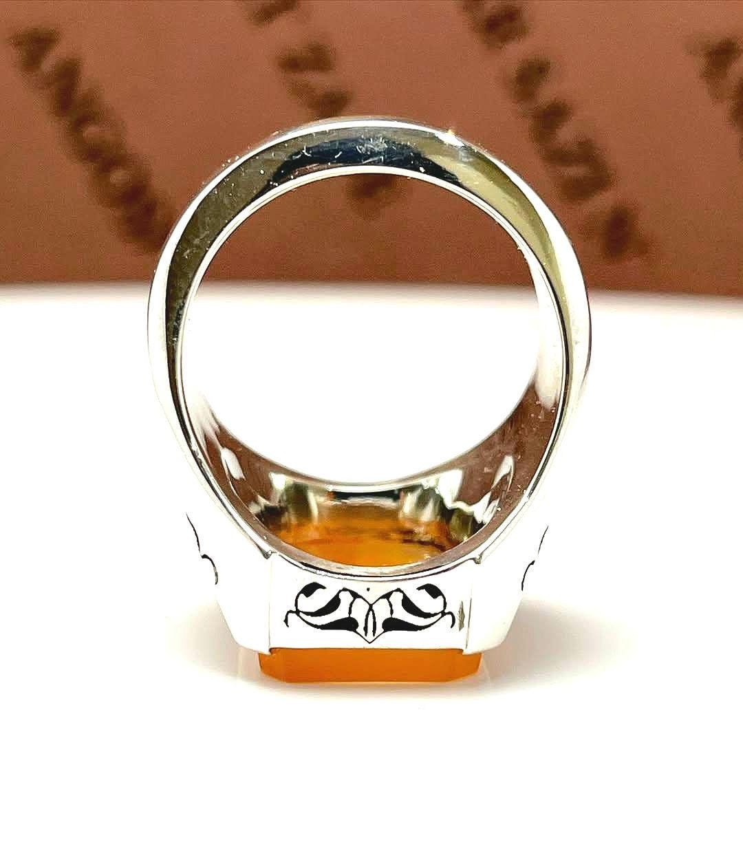 Handmade Yellow Agate Ring: Sterling Silver Gothic Signet - Image 3