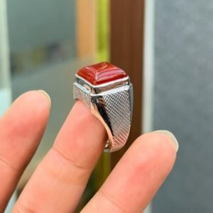 Engraved Sterling Silver Yemeni Aqeeq Ring: Islamic Red Agate Signet