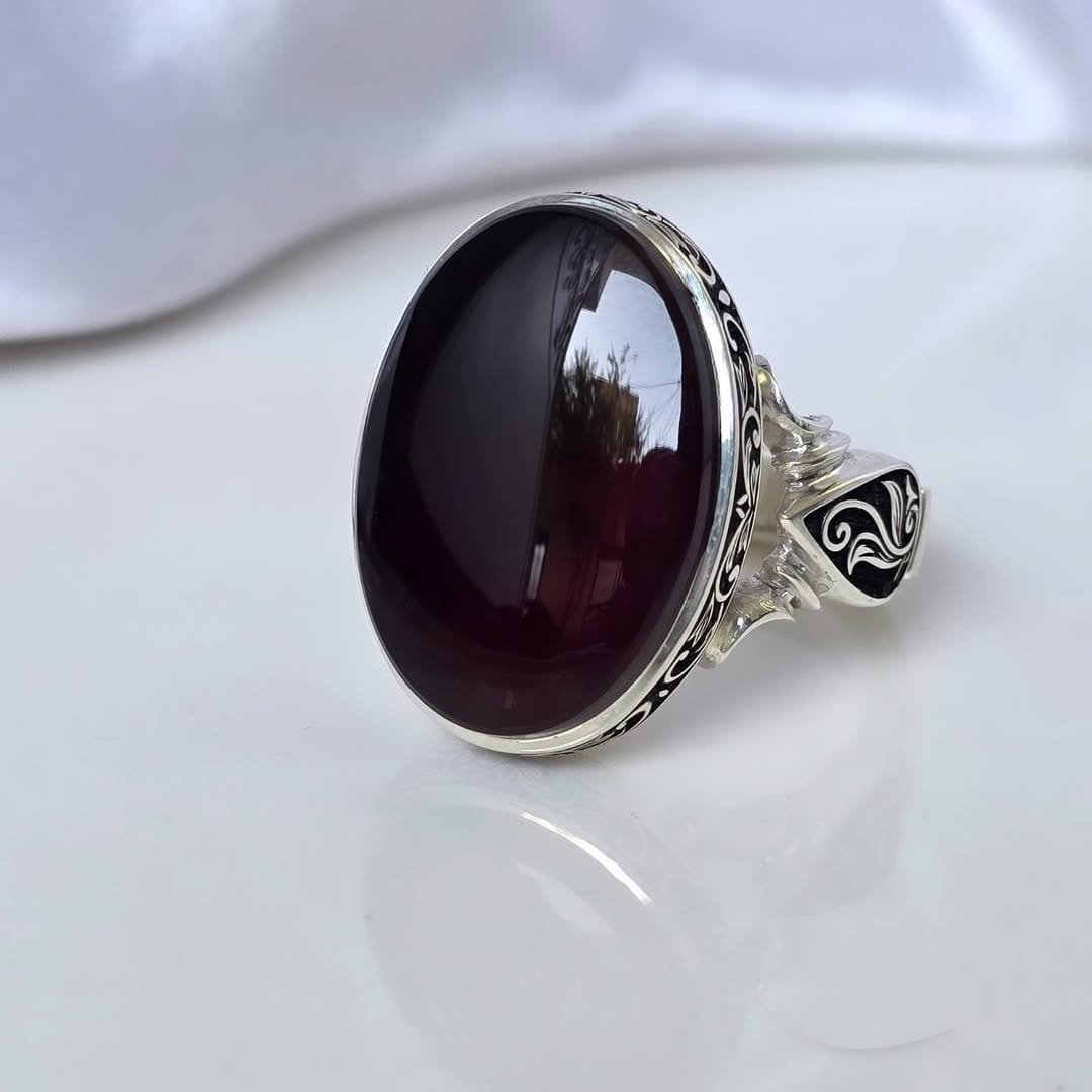 Handmade Sterling Silver Aqeeq Ring: Boho Mens Signet Jewelry - Image 4