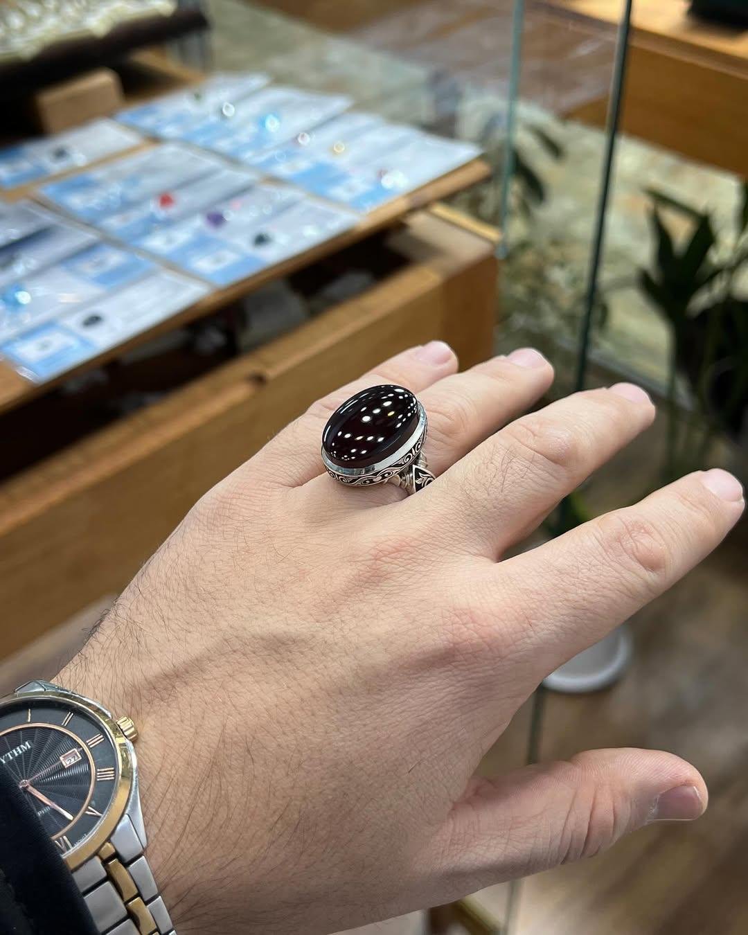 Handmade Sterling Silver Aqeeq Ring: Boho Mens Signet Jewelry - Image 9
