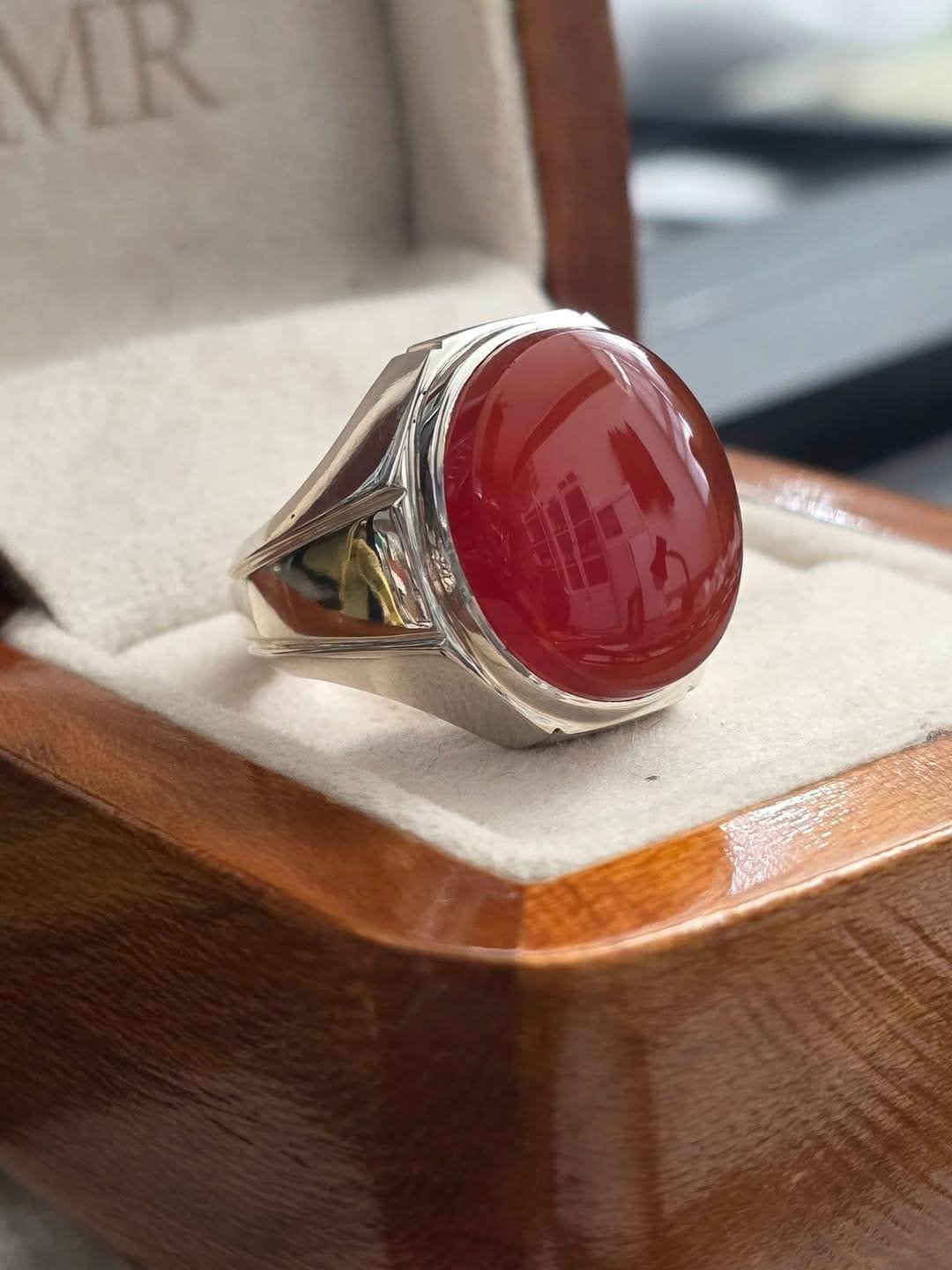 Handmade Sterling Silver Red Agate Signet Ring - Boho Mens Jewelry - Image 2