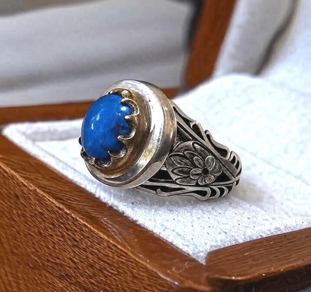 Handmade Sterling Silver Turquoise Ring: Boho Signet Gemstone Jewelry - Image 2