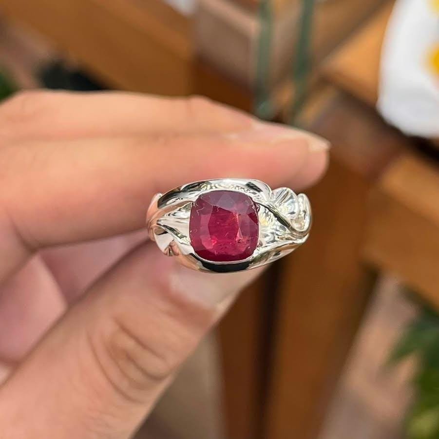 African Ruby Ring: Handmade 925 Sterling Silver Islamic Design - Image 3
