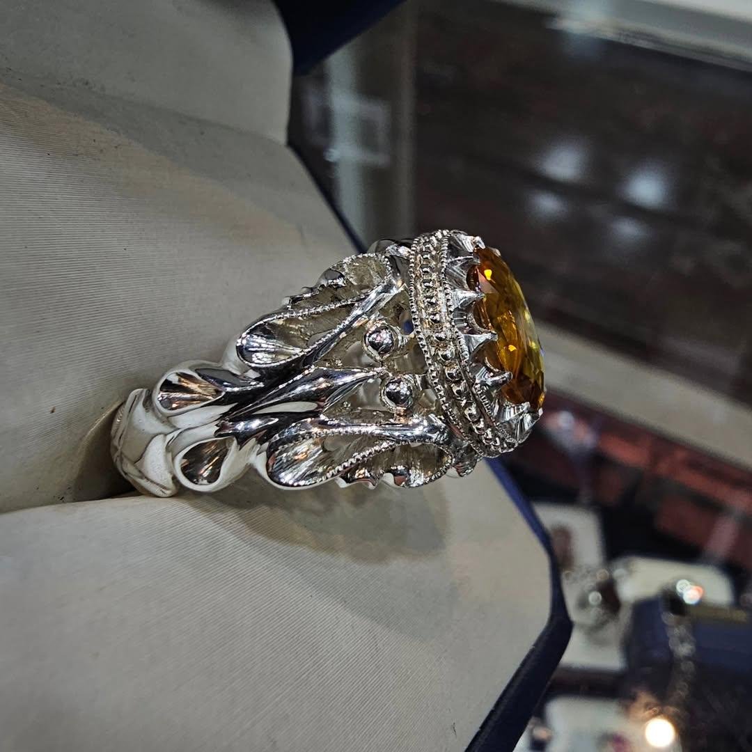 Handmade Natural Citrine Sterling Silver Ring - Ornate Filigree Design - Image 5