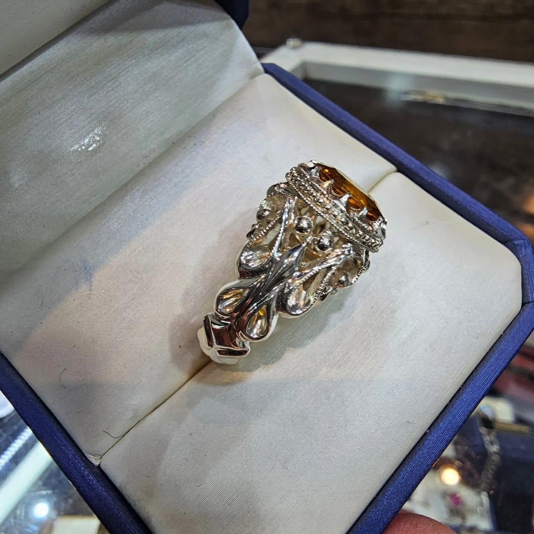 Handmade Natural Citrine Sterling Silver Ring - Ornate Filigree Design - Image 6