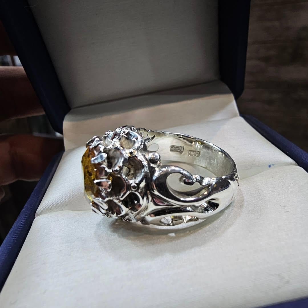 Mens Pear Cut Citrine Ring: Sterling Silver Statement Anniversary Gift - Image 5