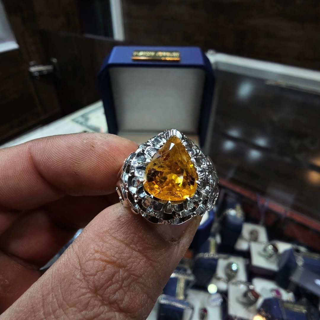 Mens Pear Cut Citrine Ring: Sterling Silver Statement Anniversary Gift - Image 7