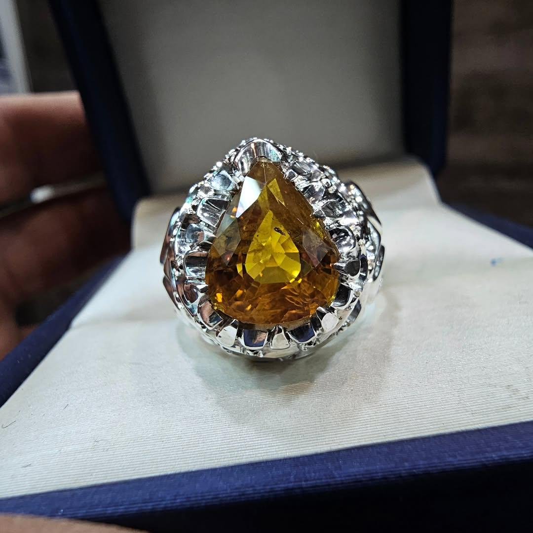 Mens Pear Cut Citrine Ring: Sterling Silver Statement Anniversary Gift - Image 4