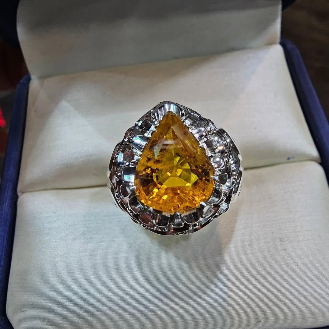 Mens Pear Cut Citrine Ring: Sterling Silver Statement Anniversary Gift - Image 6
