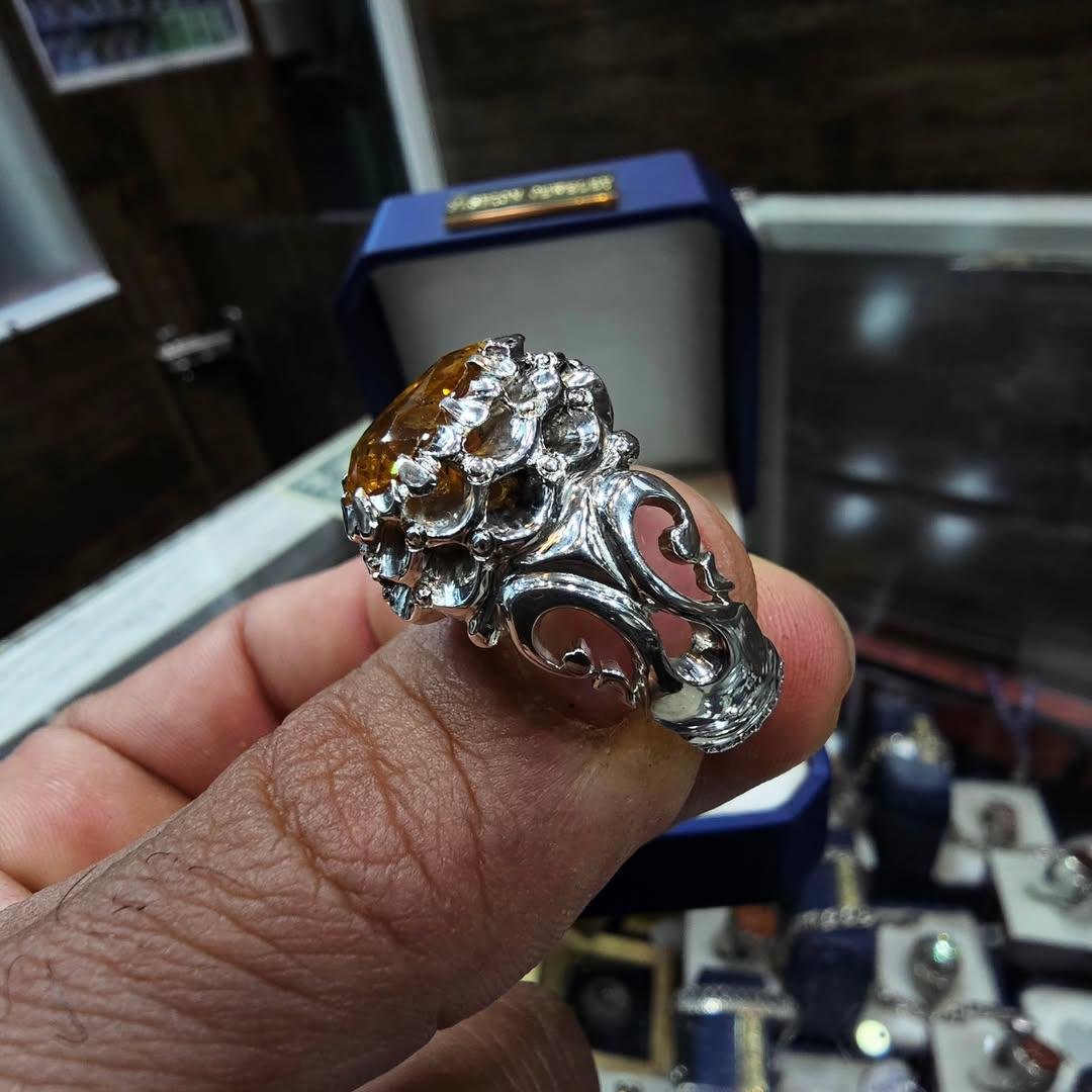 Mens Pear Cut Citrine Ring: Sterling Silver Statement Anniversary Gift - Image 8