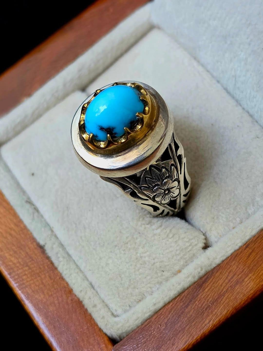 Handmade Sterling Silver Turquoise Ring: Boho Signet Gemstone Jewelry