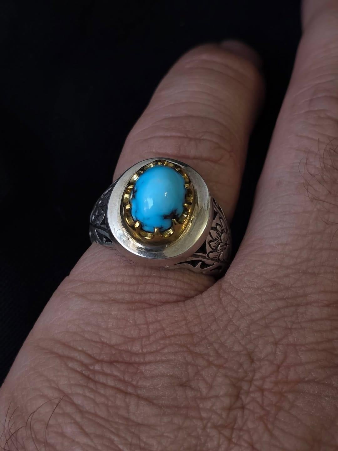 Handmade Sterling Silver Turquoise Ring: Boho Signet Gemstone Jewelry - Image 4