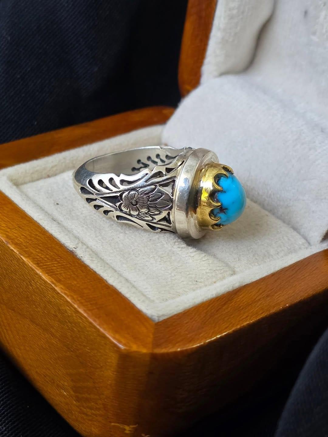 Handmade Sterling Silver Turquoise Ring: Boho Signet Gemstone Jewelry - Image 3