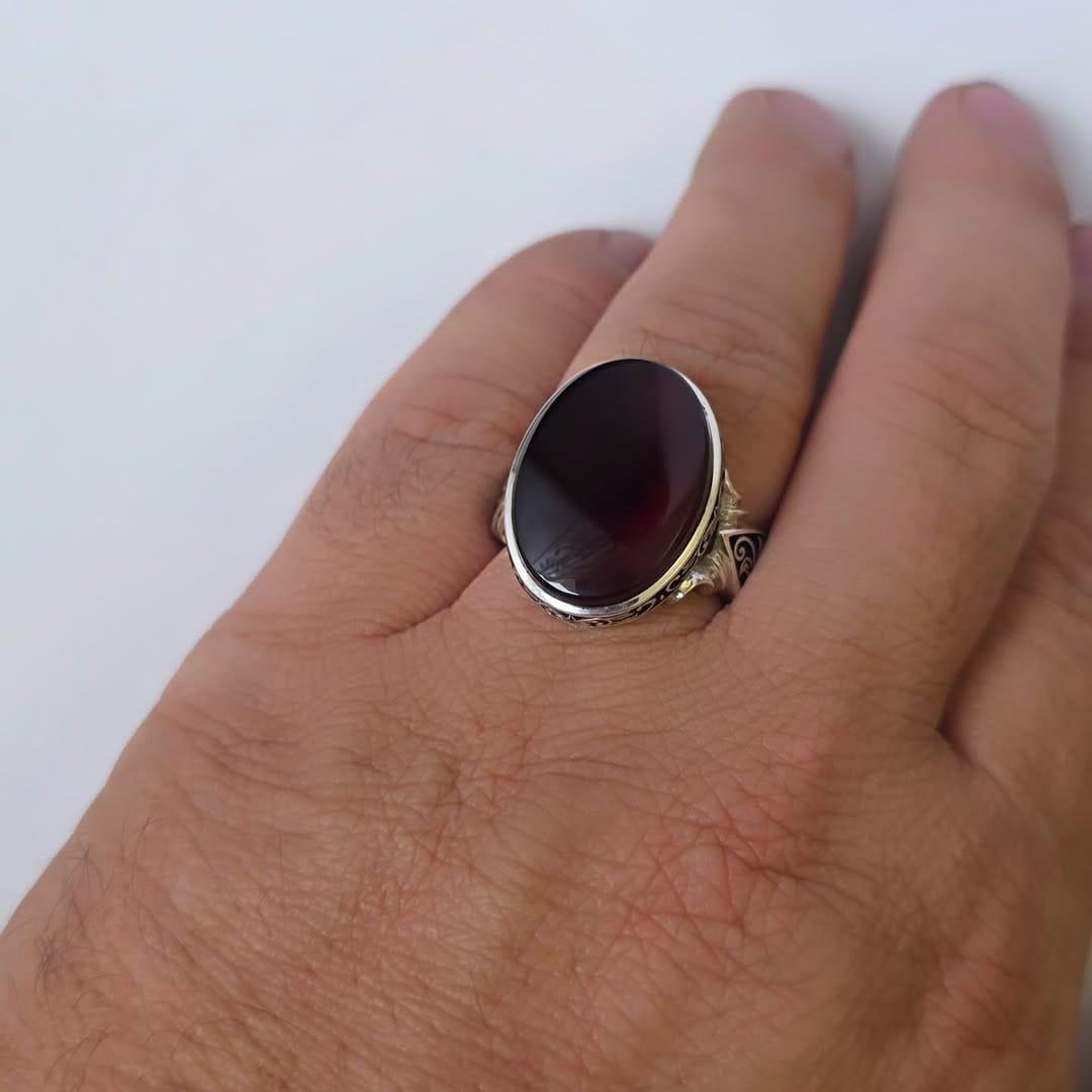 Handmade Sterling Silver Aqeeq Ring: Boho Mens Signet Jewelry - Image 6