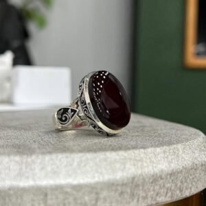 Handmade Sterling Silver Aqeeq Ring: Boho Mens Signet Jewelry