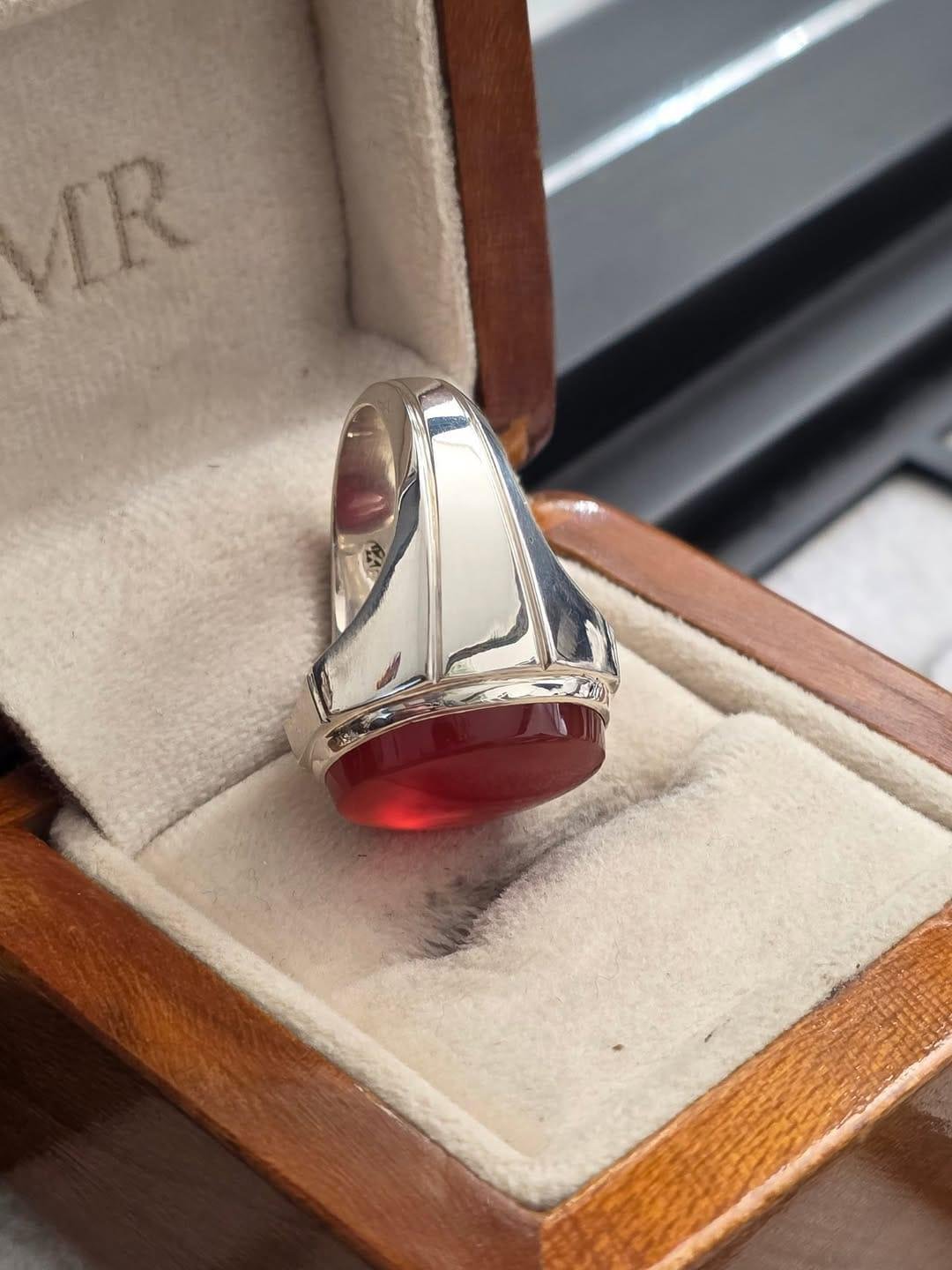 Handmade Sterling Silver Red Agate Signet Ring - Boho Mens Jewelry - Image 3