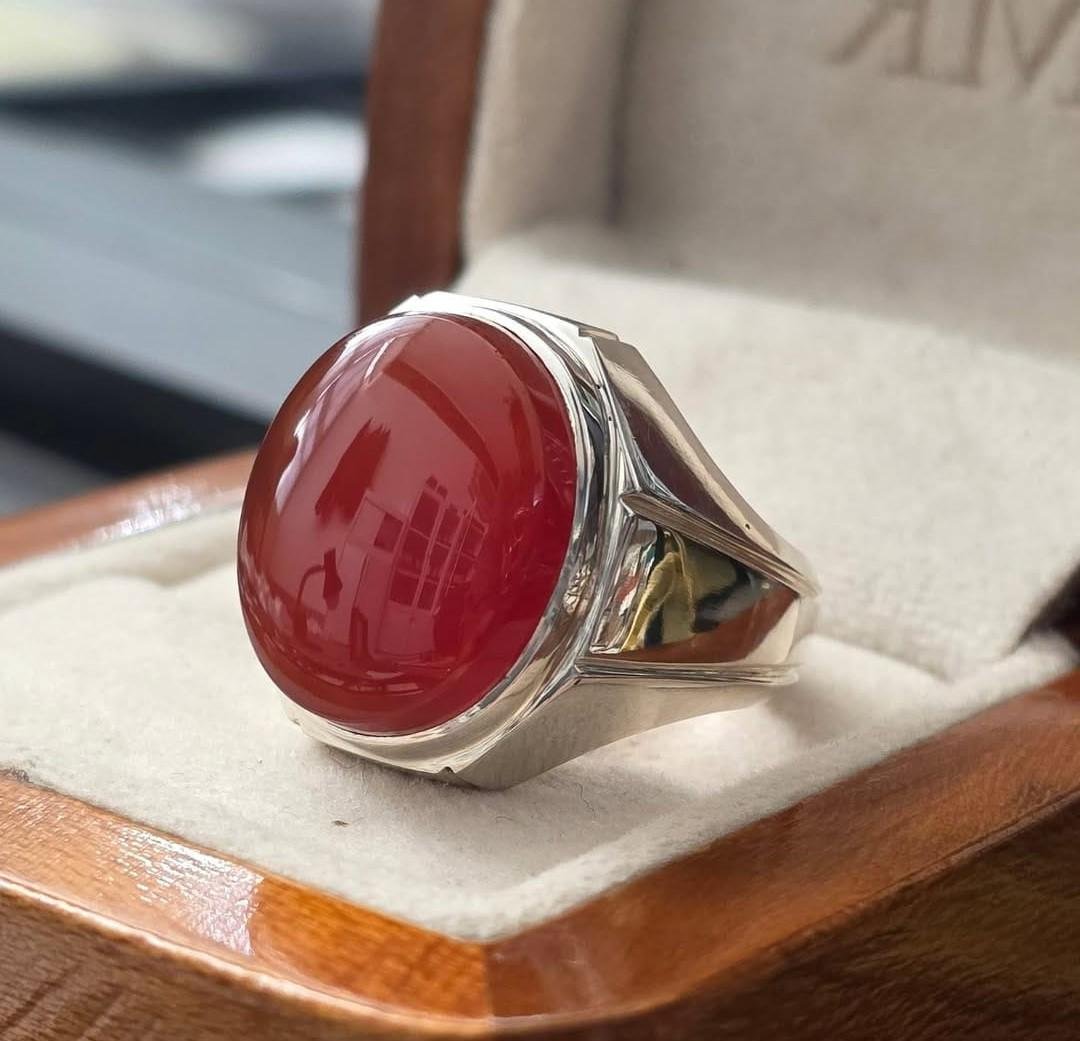Handmade Sterling Silver Red Agate Signet Ring - Boho Mens Jewelry - Image 4