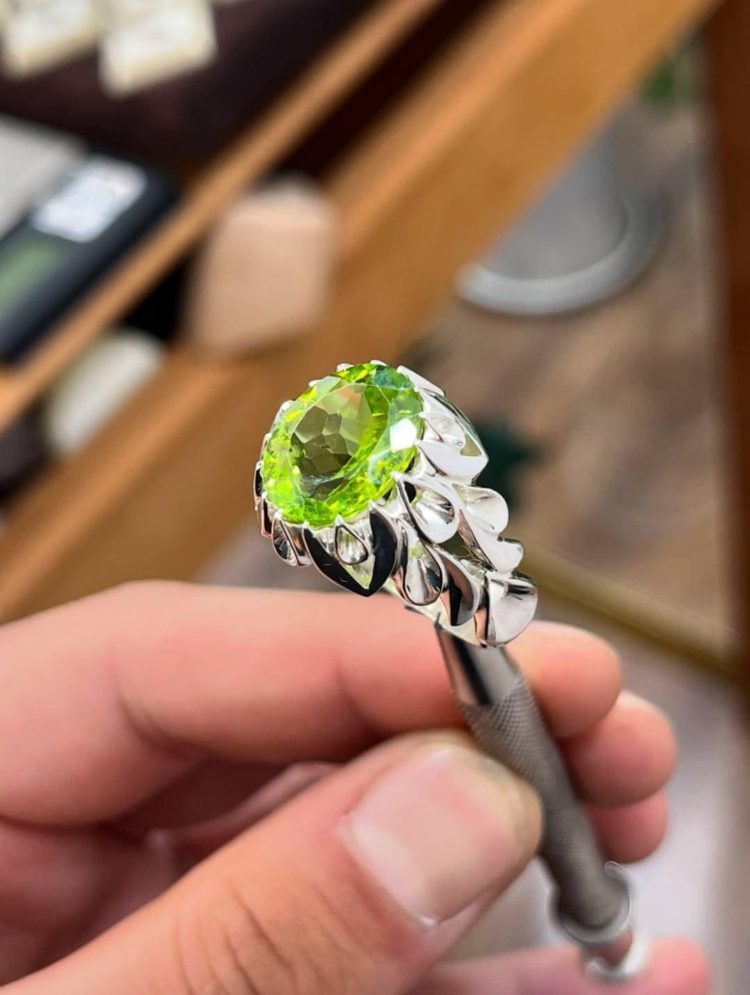 Handmade Sterling Silver Green Peridot Ring: August Birthstone - Image 2