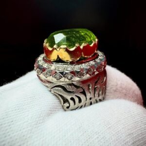 Green Peridot Sterling Silver Men's Ring with Gold Accents