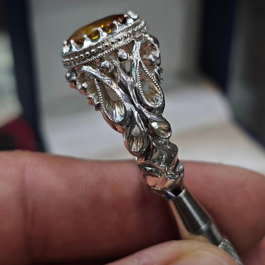Handmade Natural Citrine Sterling Silver Ring - Ornate Filigree Design - Image 2