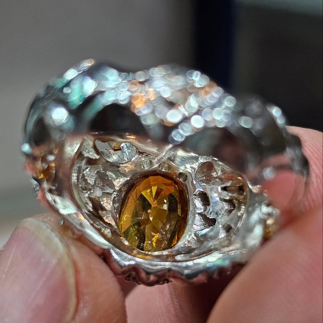 Handmade Natural Citrine Sterling Silver Ring - Ornate Filigree Design - Image 4