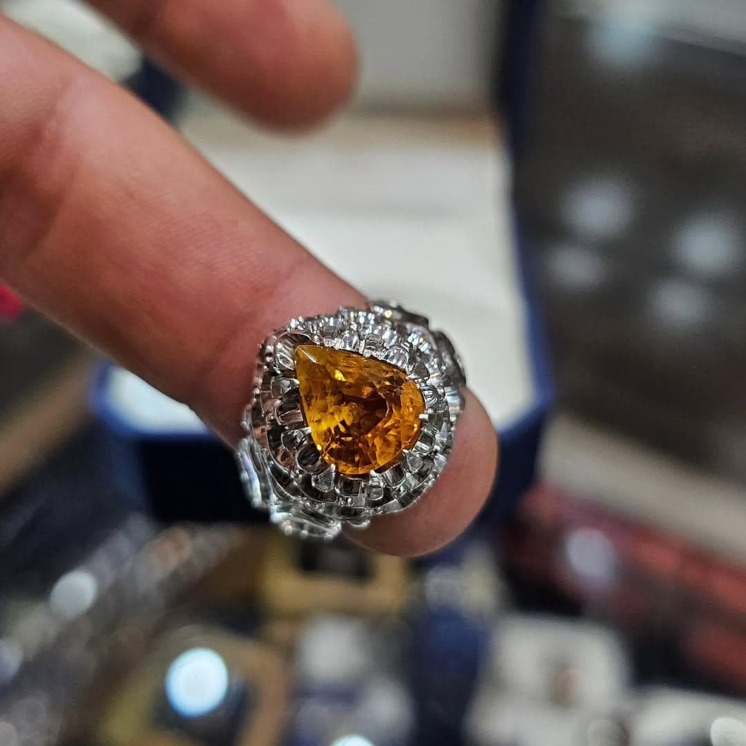 Mens Pear Cut Citrine Ring: Sterling Silver Statement Anniversary Gift - Image 2