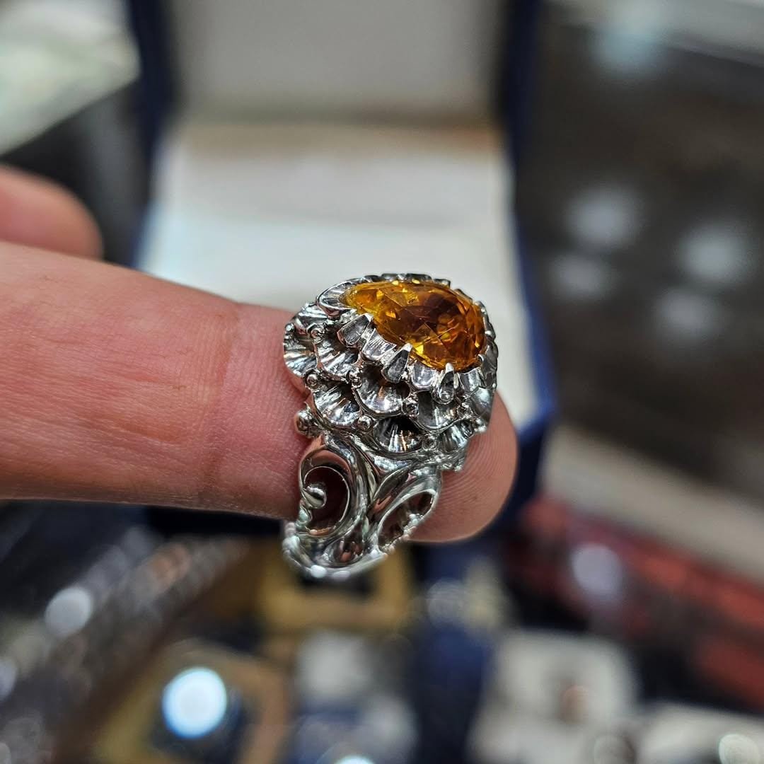 Mens Pear Cut Citrine Ring: Sterling Silver Statement Anniversary Gift - Image 3