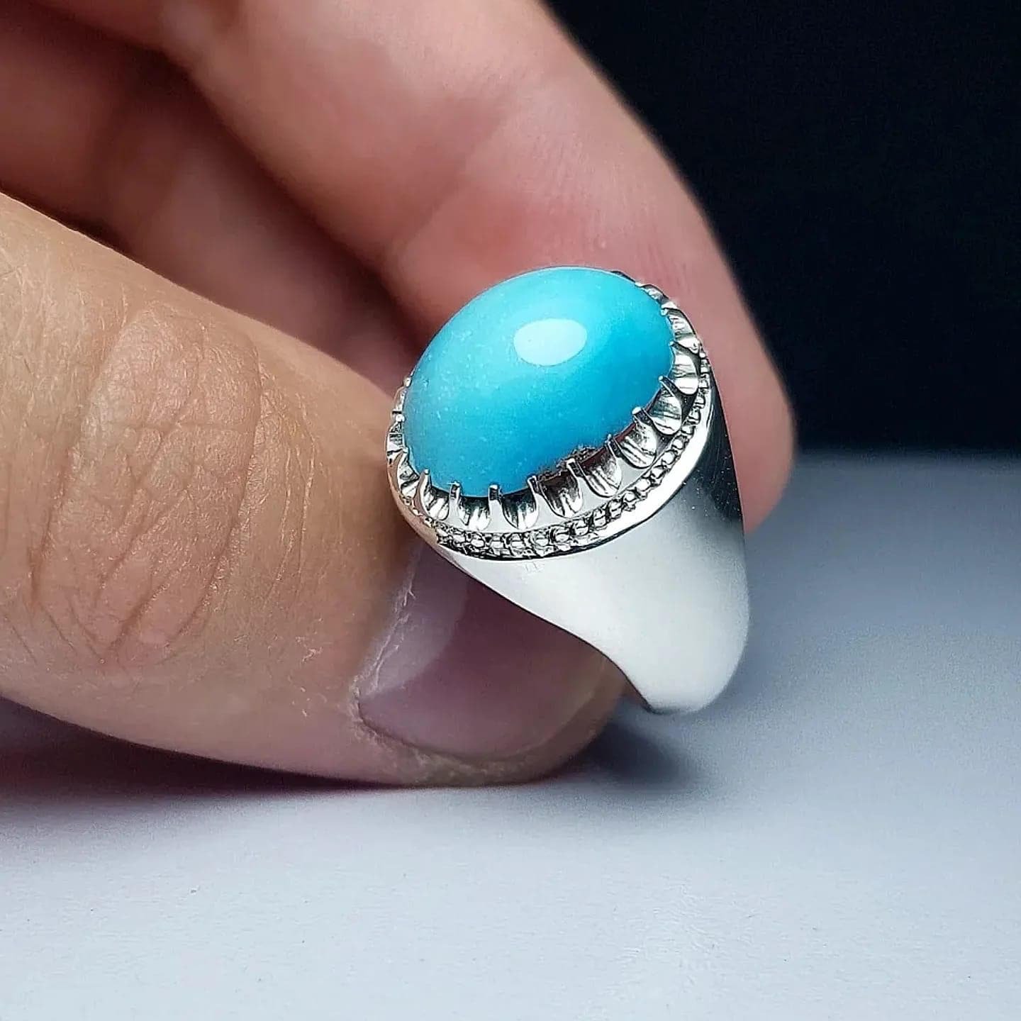 Turquoise Ring Mens Ring 925 Sterling Silver Ring Feroza Stone Ring Blue Turquoise Gemstone Ring Handmade Ring Men Gift for Him - Image 5