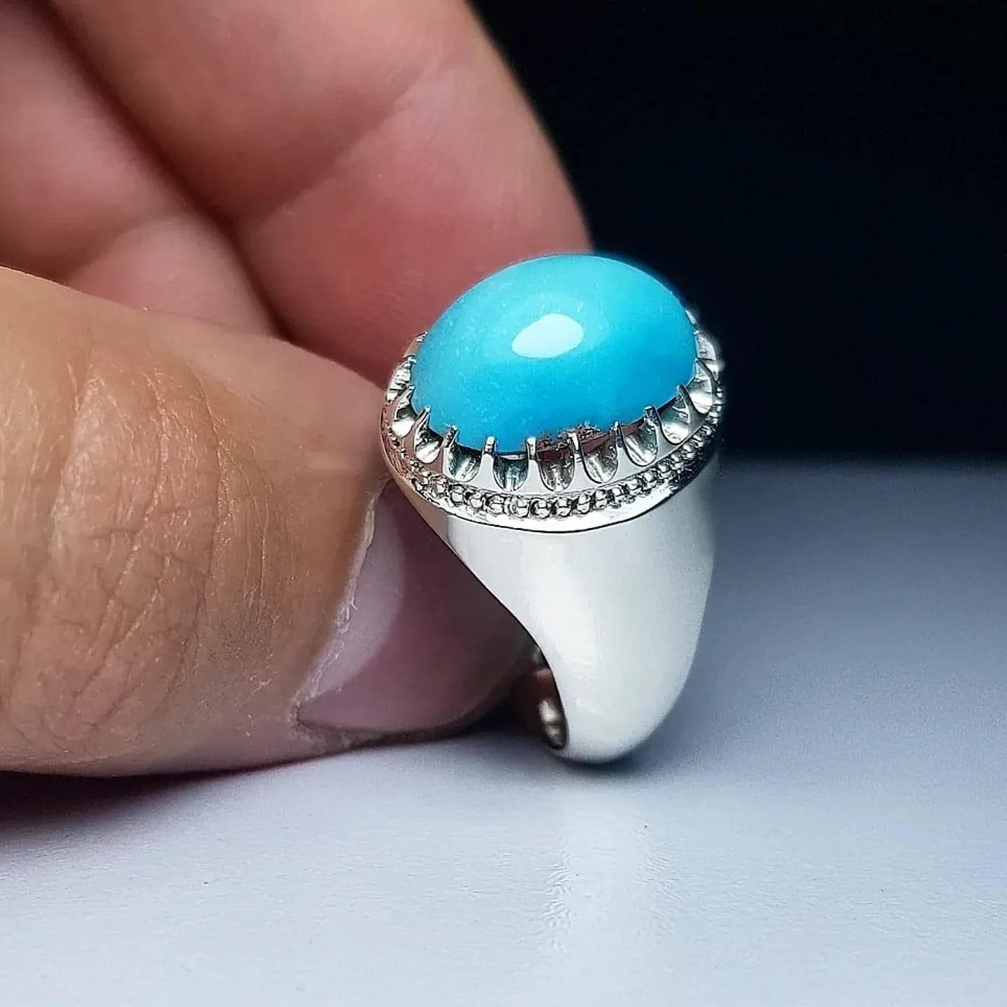 Turquoise Ring Mens Ring 925 Sterling Silver Ring Feroza Stone Ring Blue Turquoise Gemstone Ring Handmade Ring Men Gift for Him - Image 2