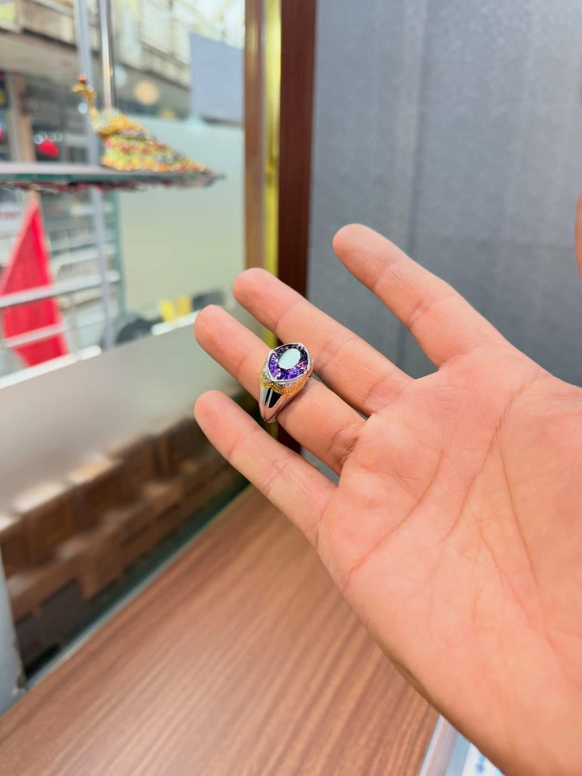 Amethyst Ring Mens Ring 925 Sterling Silver Ring Two Tone Ring Purple Gemstone Signet Ring Handmade Statement Ring Gift for Him - Image 3