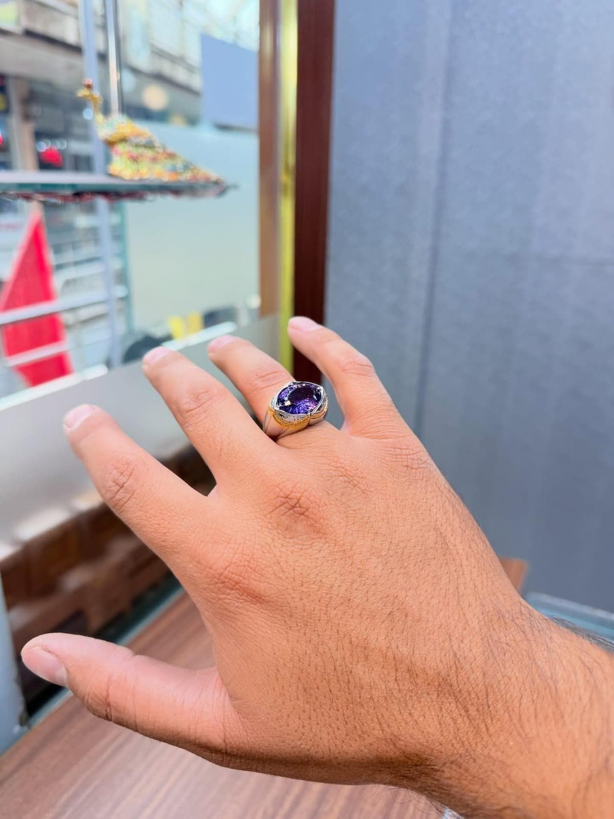 Amethyst Ring Mens Ring 925 Sterling Silver Ring Two Tone Ring Purple Gemstone Signet Ring Handmade Statement Ring Gift for Him - Image 5
