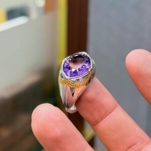 Amethyst Ring Mens Ring 925 Sterling Silver Ring Two Tone Ring Purple Gemstone Signet Ring Handmade Statement Ring Gift for Him