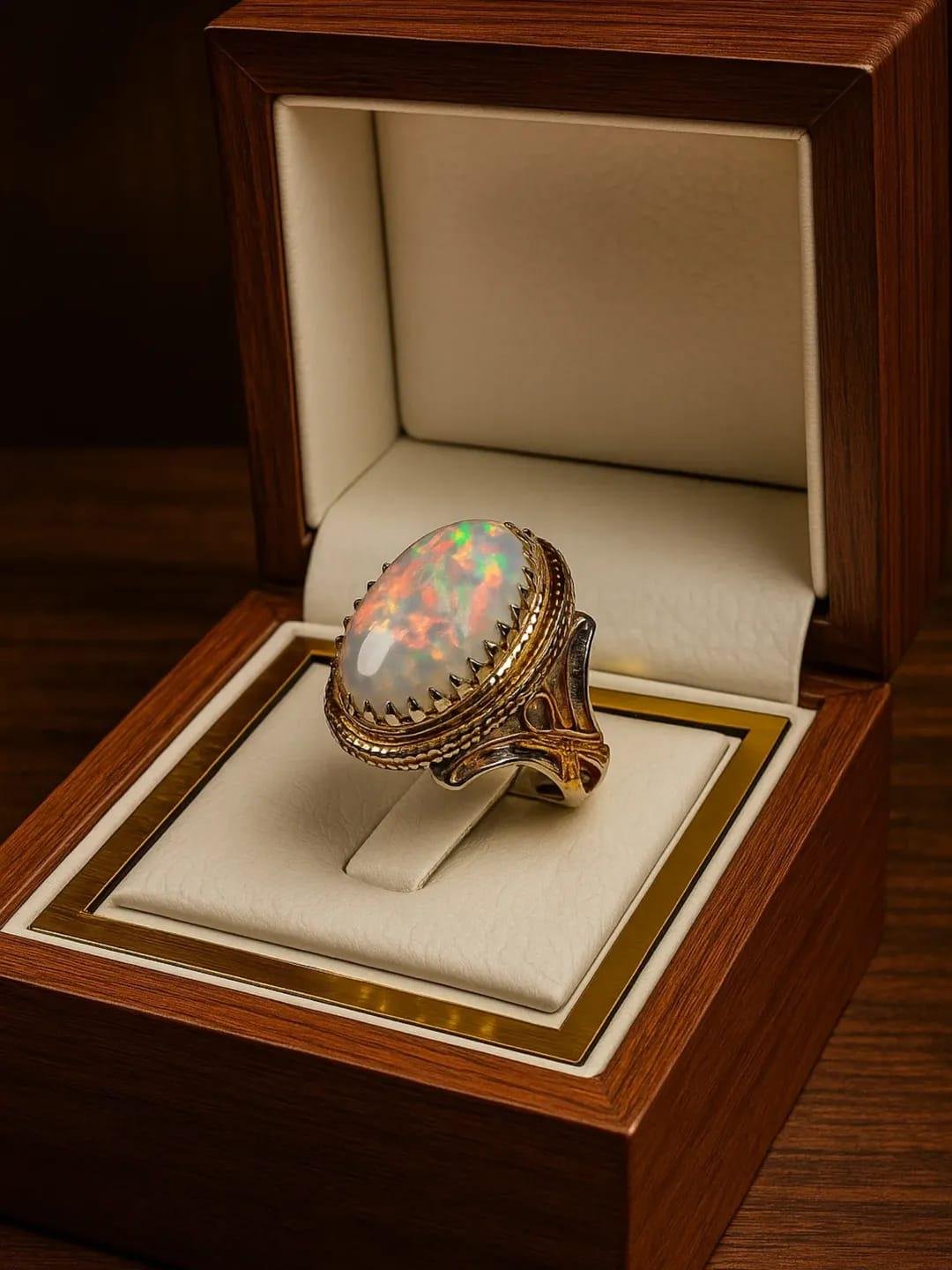 White Opal Ring 925 Sterling Silver | October Birthstone Ring | Vintage Boho Opal Statement Ring | Handmade Rings Gift for Her | Opal Rings - Image 3
