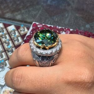 10 Carat Green Moissanite Ring | Art Deco 925 Sterling Silver Engagement Ring