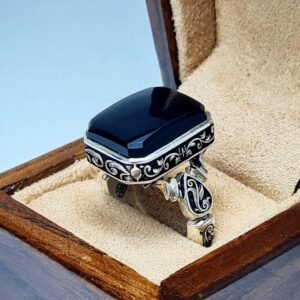 Handmade Black Agate Aqeeq Ring | 925 Sterling Silver Islamic Ring