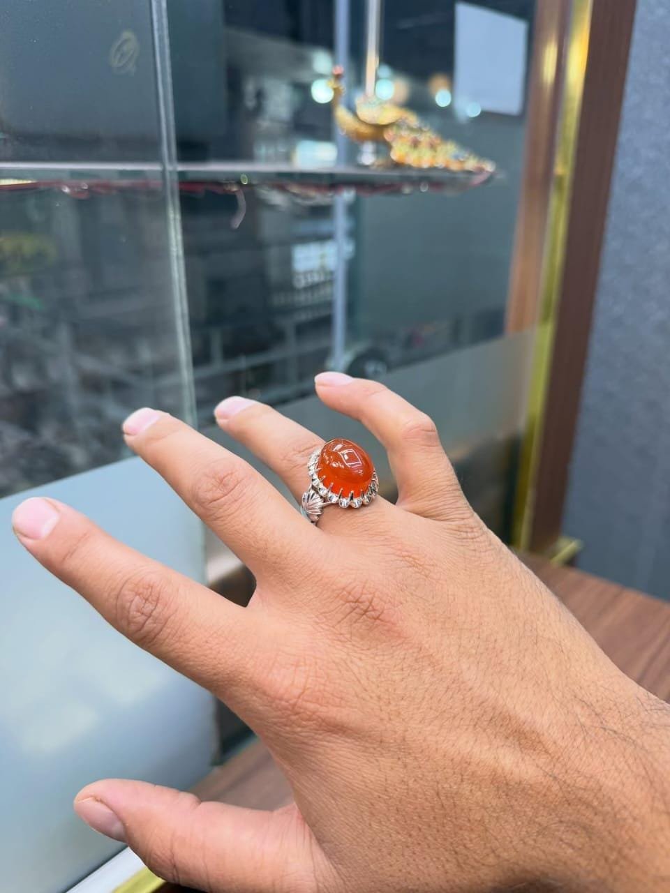 Red Aqeeq Crown Ring, Mens 925 Sterling Silver, Carnelian Leaf Ring, Handmade Islamic Gift - Image 3