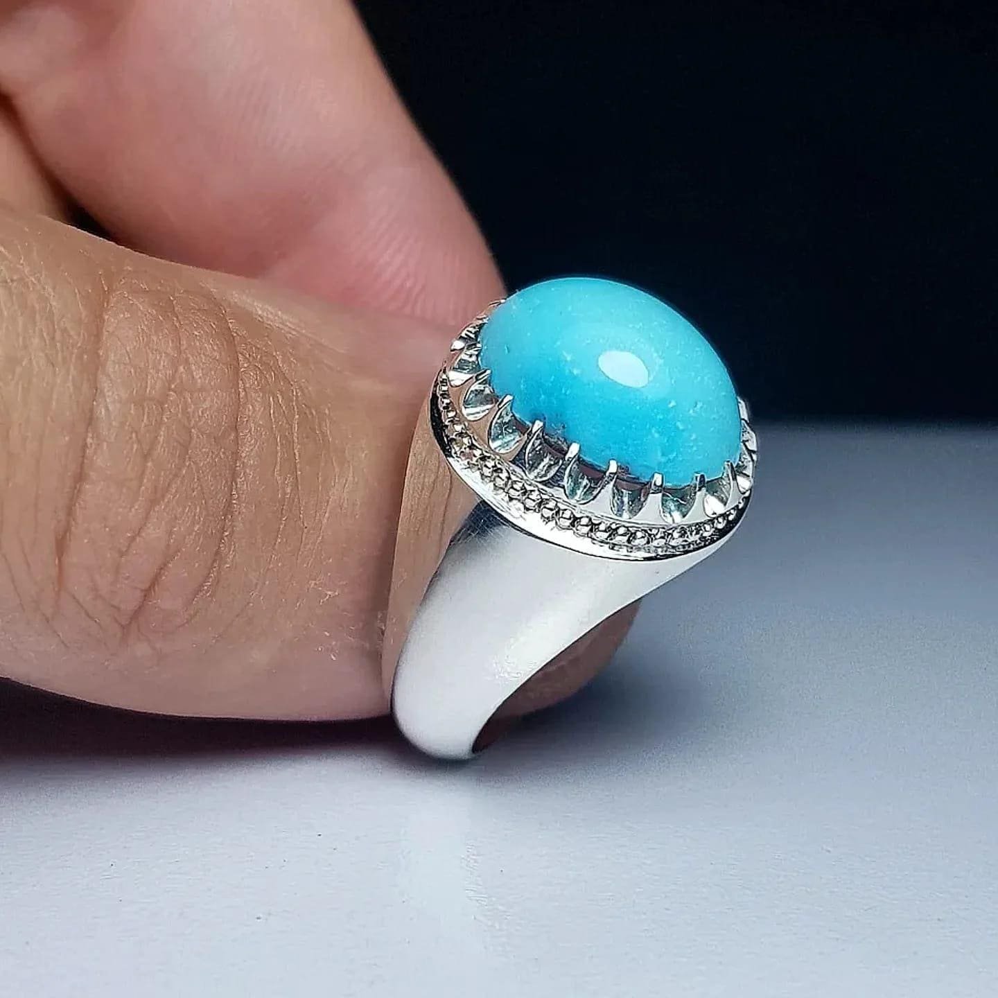 Turquoise Ring Mens Ring 925 Sterling Silver Ring Feroza Stone Ring Blue Turquoise Gemstone Ring Handmade Ring Men Gift for Him - Image 3